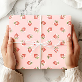 Aardbeienpatroon Coquette roze strik Cadeaupapier