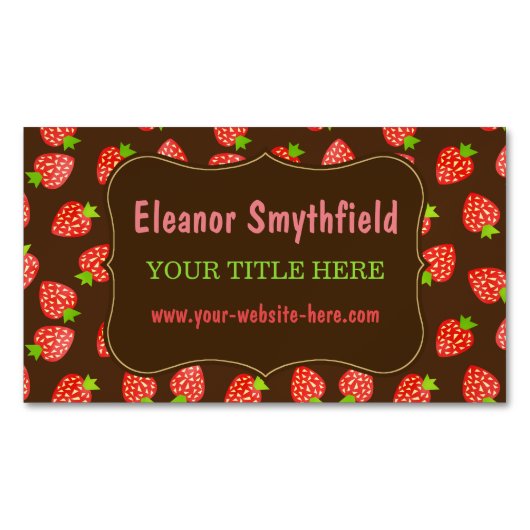 Aardbeienpatroon  fruitmarkt of bakkerij visitekaartje magneet (Voorkant)