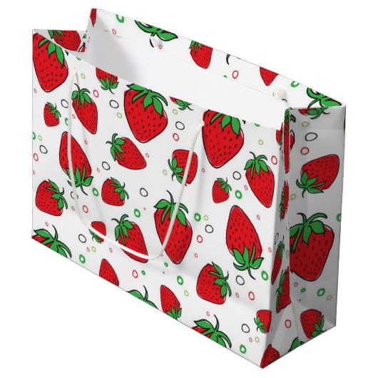 Aardbeienpatroon Groot Cadeauzakje (Voorkant Gekanteld)