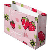 Aardbeienpatroon Groot Cadeauzakje (Voorkant Gekanteld)