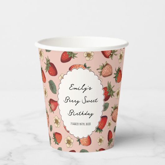 Aardbeienpatroon  handschrift Berry Sweet Papieren Bekers (Voorkant)