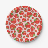 Aardbeienpatroon illustratie op roze papieren bordje (Voorkant)