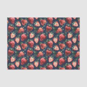 Aardbeienpatroon Marine Blauwe Achtergrond Decoupa Tissuepapier