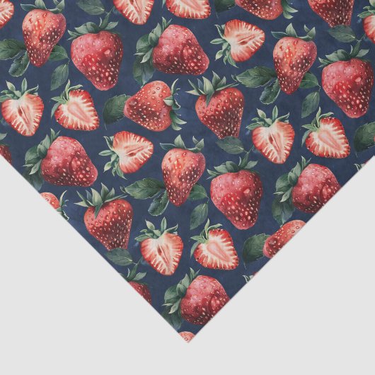 Aardbeienpatroon Marine Blauwe Achtergrond Decoupa Tissuepapier (Detail)
