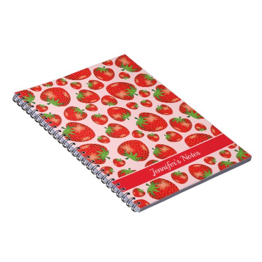 Aardbeienpatroon met aangepaste titel of naam notitieboek (Rechterzijde)