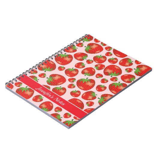 Aardbeienpatroon met aangepaste titel of naam notitieboek (Linkerzijde)