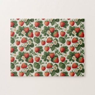 aardbeienpatroon met bloesems legpuzzel
