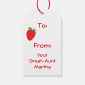 Aardbeienpatroon met naamtekst cadeaulabel (Achterkant)