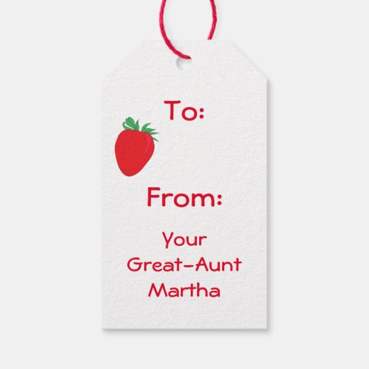 Aardbeienpatroon met naamtekst cadeaulabel (Achterkant)