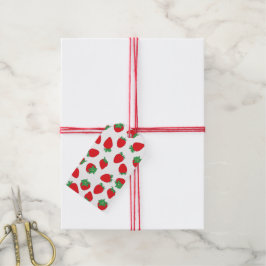 Aardbeienpatroon met naamtekst cadeaulabel