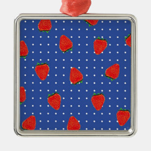 aardbeienpatroon met stippen metalen ornament