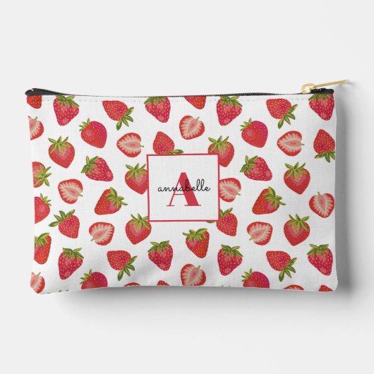 Aardbeienpatroon monogram voornaam etui (Achterkant)