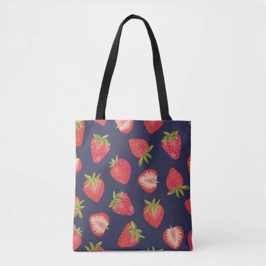 Aardbeienpatroon op Blauw Tote Bag (Voorkant)