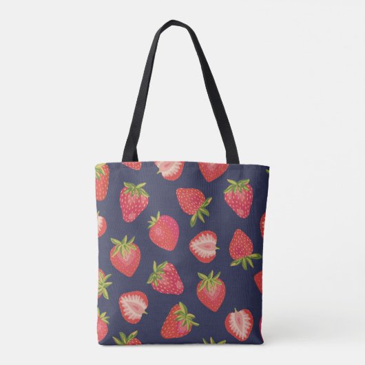Aardbeienpatroon op Blauw Tote Bag (Achterkant)