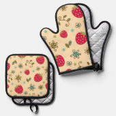 Aardbeienpatroon Ovenwant & Pannenlap Set (Voorkant / Achterkant)