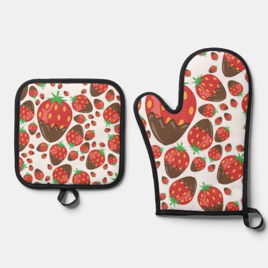 Aardbeienpatroon Ovenwant & Pannenlap Set (Voorkant)