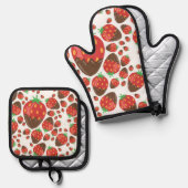 Aardbeienpatroon Ovenwant & Pannenlap Set (Voorkant / Achterkant)