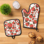 Aardbeienpatroon Ovenwant & Pannenlap Set (Top down)