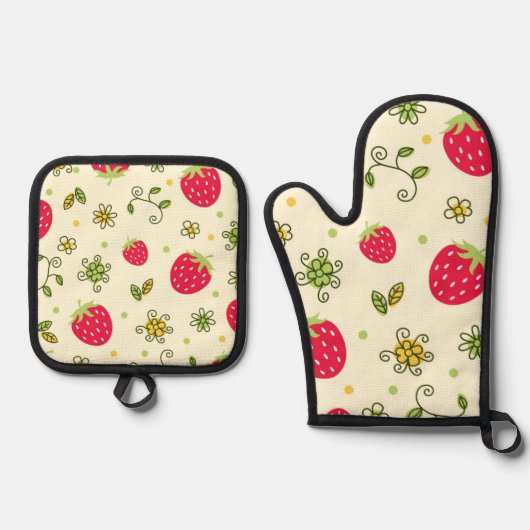 Aardbeienpatroon Ovenwant & Pannenlap Set (Voorkant)