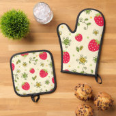 Aardbeienpatroon Ovenwant & Pannenlap Set (Top down)