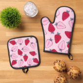 Aardbeienpatroon Ovenwant & Pannenlap Set (Top down)