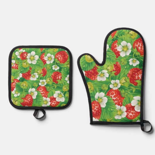 Aardbeienpatroon Ovenwant & Pannenlap Set (Voorkant)