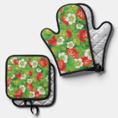 Aardbeienpatroon Ovenwant & Pannenlap Set (Voorkant / Achterkant)