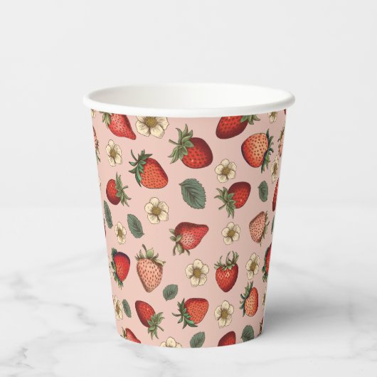 Aardbeienpatroon papieren bekers (Achterkant)