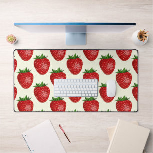 Aardbeienpatroon, Rode Aardbeien, Fruit, Blad Bureaumat