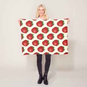 Aardbeienpatroon, rode aardbeien, fruit, blad fleece deken