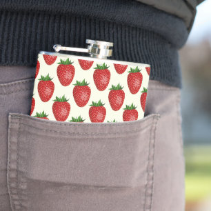 Aardbeienpatroon, Rode Aardbeien, Fruit, Blad Heupfles