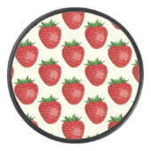 Aardbeienpatroon, rode aardbeien, fruit, blad hockey puck (Voorkant)