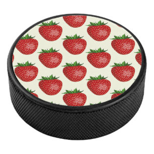 Aardbeienpatroon, rode aardbeien, fruit, blad hockey puck