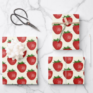 Aardbeienpatroon, Rode Aardbeien, Fruit, Blad Inpakpapier Vel