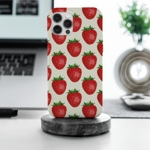 Aardbeienpatroon, rode aardbeien, fruit, blad iPhone 15 pro max case