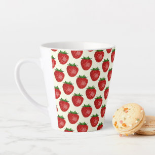 Aardbeienpatroon, rode aardbeien, fruit, blad latte mok