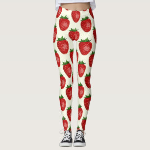 Aardbeienpatroon, Rode Aardbeien, Fruit, Blad Leggings
