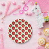 Aardbeienpatroon, rode aardbeien, fruit, blad papieren bordje (Feest)