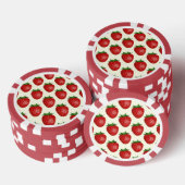 Aardbeienpatroon, rode aardbeien, fruit, blad poker chips (Opstapeling)