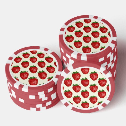 Aardbeienpatroon, rode aardbeien, fruit, blad poker chips (Opstapeling)