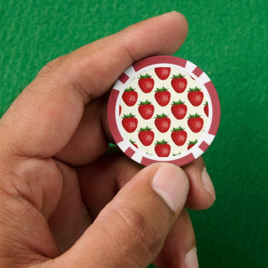Aardbeienpatroon, rode aardbeien, fruit, blad poker chips (Hand)