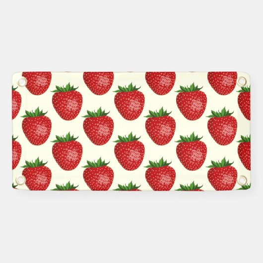 Aardbeienpatroon, rode aardbeien, fruit, blad spandoek (Horizontaal)