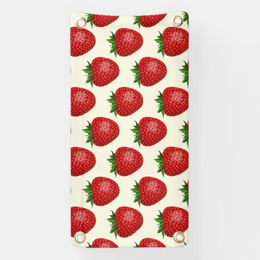 Aardbeienpatroon, rode aardbeien, fruit, blad spandoek (Verticaal)