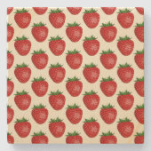 Aardbeienpatroon, rode aardbeien, fruit, blad stenen onderzetter (Voorkant)