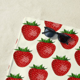 Aardbeienpatroon, Rode Aardbeien, Fruit, Blad Strandlaken
