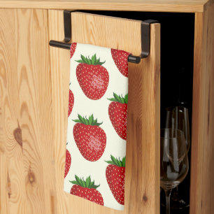 Aardbeienpatroon, rode aardbeien, fruit, blad theedoek