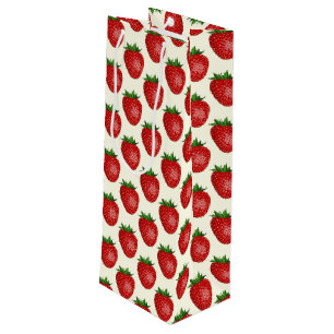 Aardbeienpatroon, rode aardbeien, fruit, blad wijn cadeautas