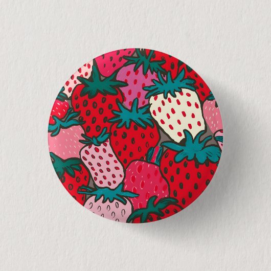 Aardbeienpatroon Ronde Button 3,2 Cm (Voorkant)