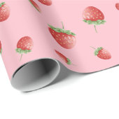 Aardbeienpatroon roze cadeaupapier (Rol Hoek)