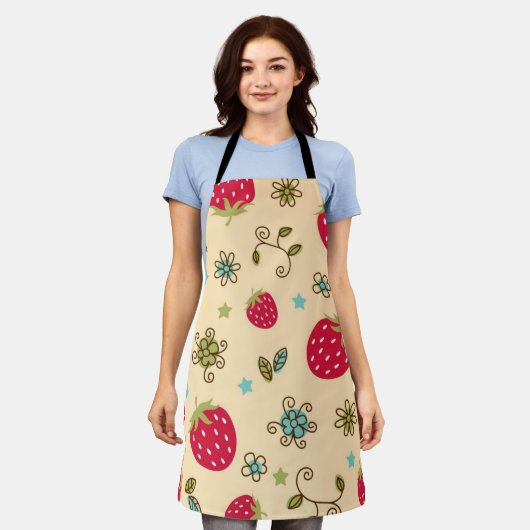 Aardbeienpatroon Schort (Gedragen)